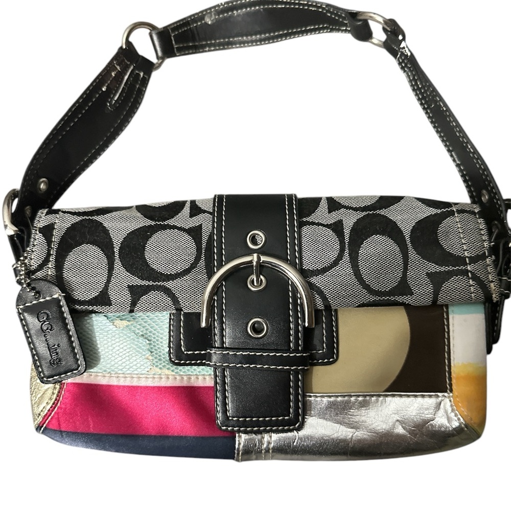 GG…ing fashion coach patchwork black leather monogrammed bag so cute 🥰 like new